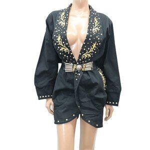 80s Design Limited Elaborate Studded Denim Oversized Jacket OS